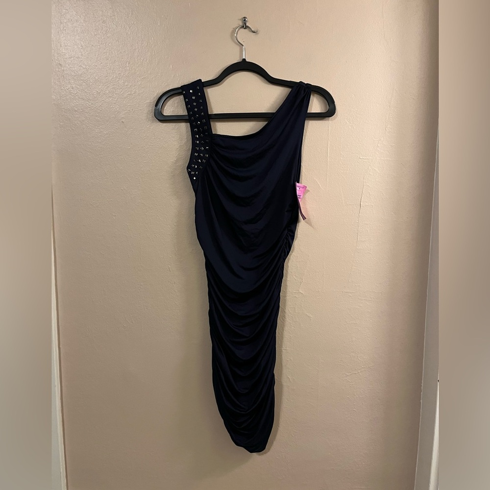 Soprano Asymmetrical Embellished Ruched Body-con Dress S